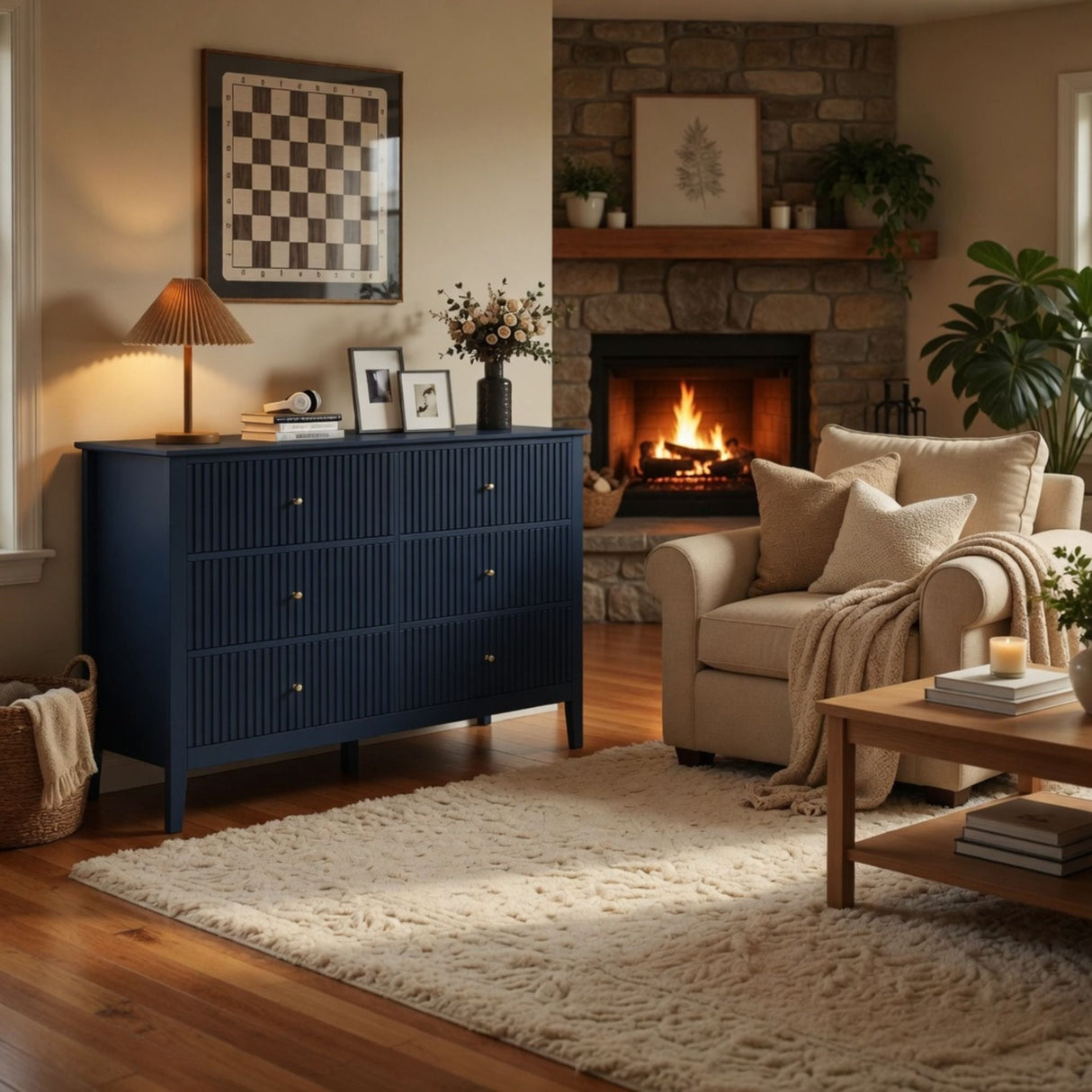 Modern 6 Drawer Fluted Dresser