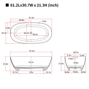 61'' Freestanding Bathtub with Overflow and Pop-up Drain