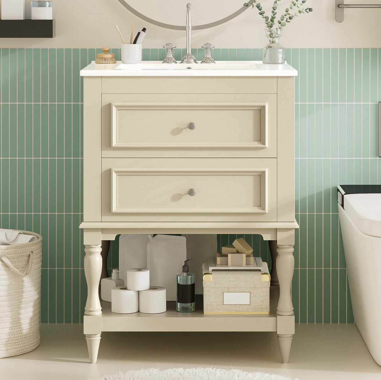 24" Bathroom Vanity with Ceramic Sink