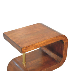 S Curve Brass Bedside Table - Dark Brown
