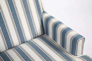 Upholstered Accent Chair with Striped Linen Fabric and Nailhead Trim