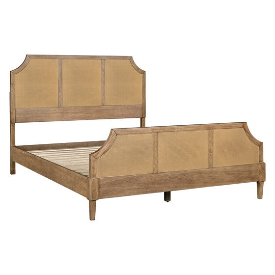 Queen Size Cane Platform Bed with Headboard and Footboard