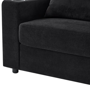 Modern Style Armchair Chaise Lounge Sofa Couch With Movable Storage Ottoman, USB Ports, Cup Holders, Phone Holder, Side Pockets