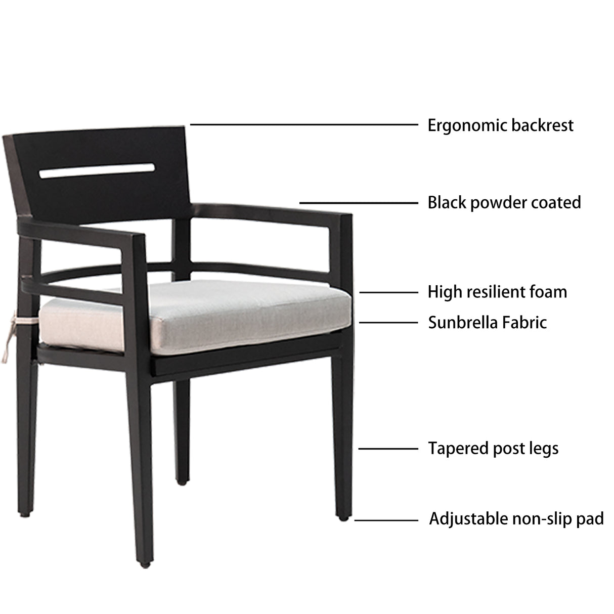 7-piece outdoor patio aluminum furniture, modern dining set, ember black