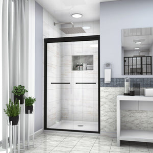 Modern Double Sliding Shower Enclosure with Tempered Glass - Pearl Silver, Gray, Black