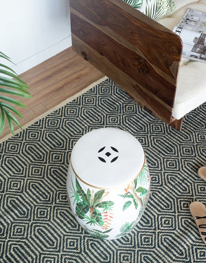 13x13x18" Ceramic Garden Stool Jungle-Themed Accent Side Table
