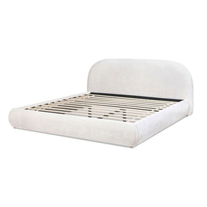 Archie Puffy Grounded Upholstered Platform Bed with Rounded Headboard - Green, White, Beige