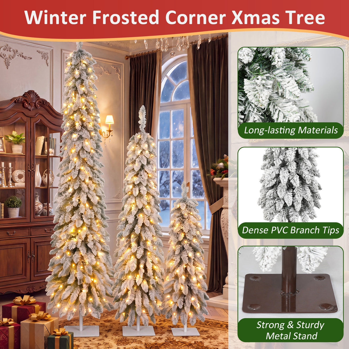 Snow Flocked Pre-Lit Pencil Christmas Tree