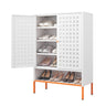 Grid Double Door Shoe Cabinet With Adjustable Compartments And Moisture-Proof Design In Metal