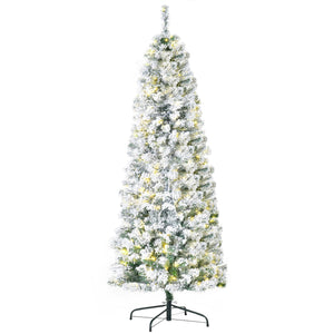 HOMCOM 6ft Pre-Lit Snow-Flocked Slim Douglas Fir Christmas Tree