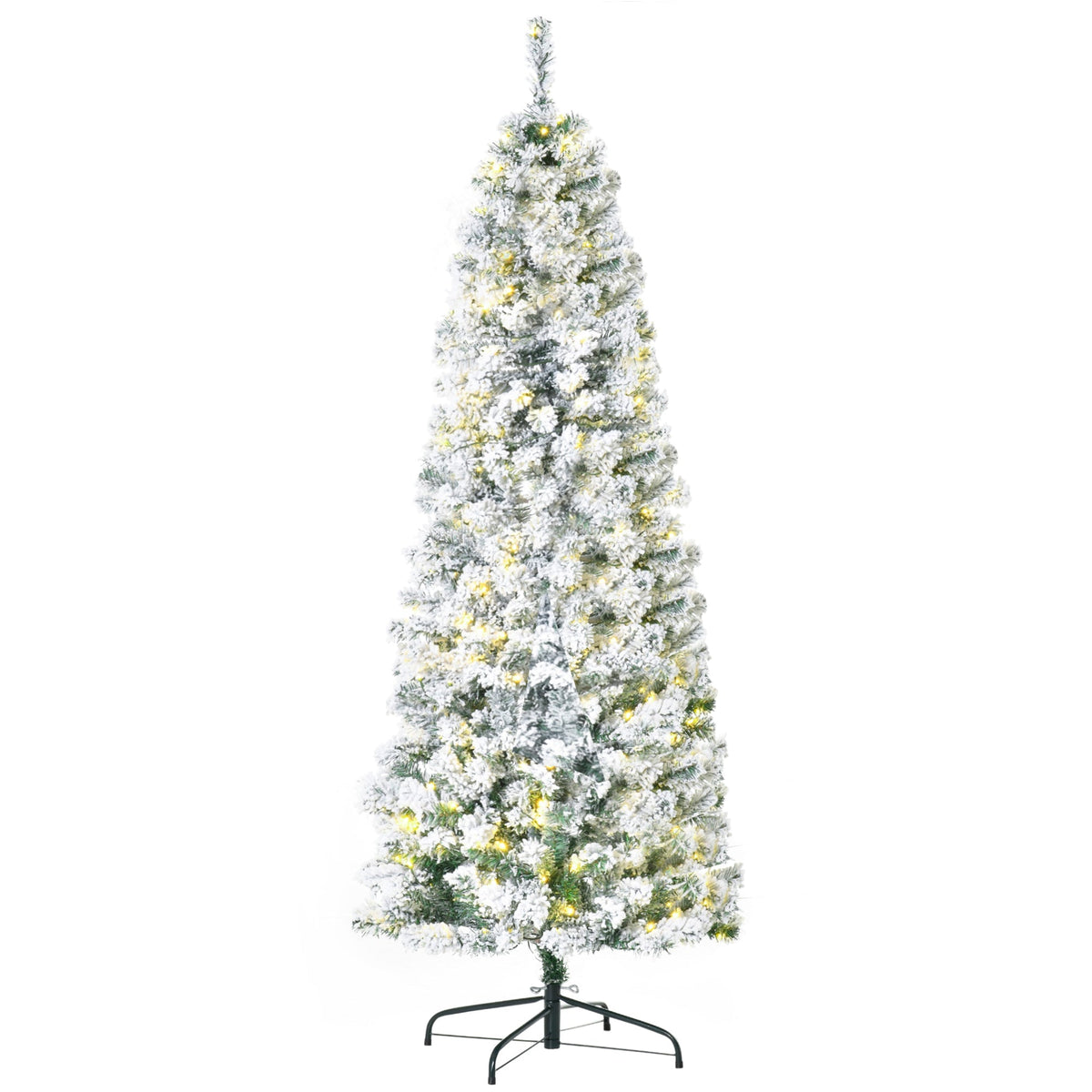HOMCOM 6ft Pre-Lit Snow-Flocked Slim Douglas Fir Christmas Tree