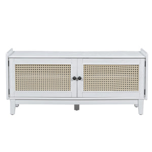 Boho Rattan Entryway Bench with Storage - MDF & Pine