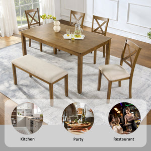 Oak Finish 6-Piece Dining Table Set