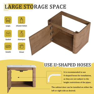 52" Wall-Mounted Bathroom Vanity with Ceramic Sink