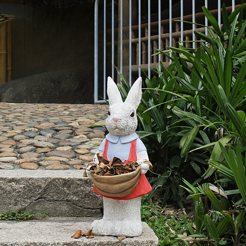 Charming Hand-Painted Rabbit Garden Statue