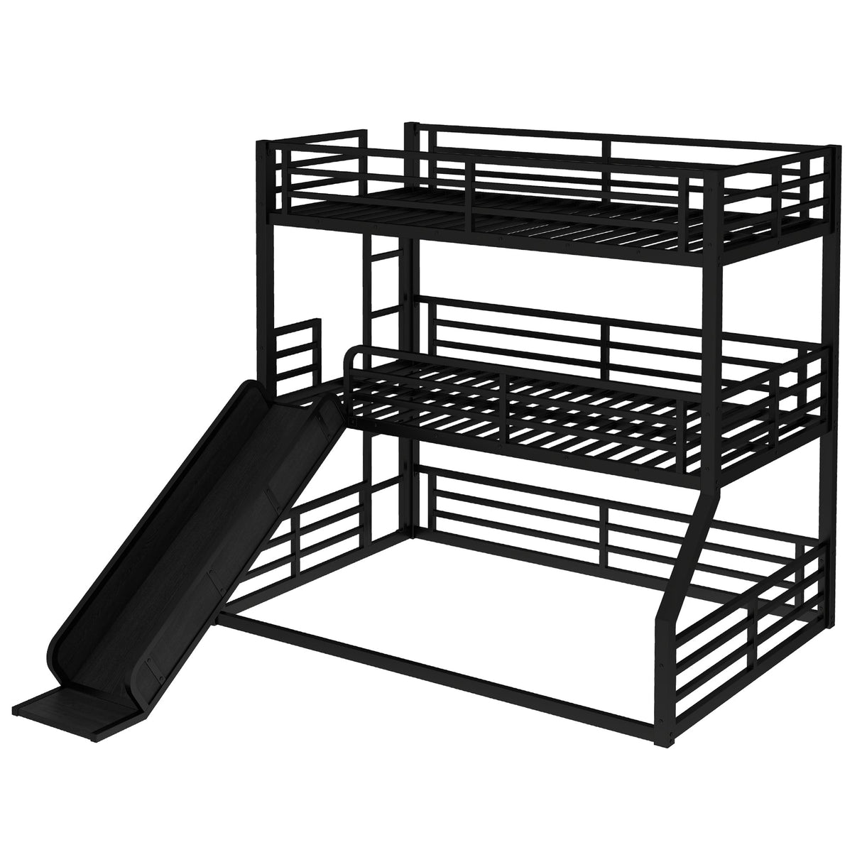 Twin Over Twin Over Full Bunk Bed with Slide