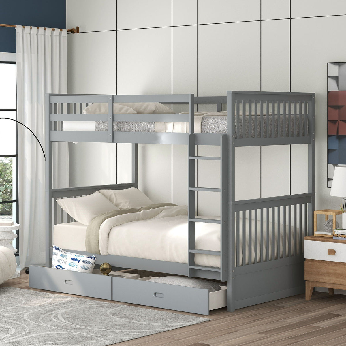 Bunk Bed With Ladders And 2 Storage Drawers