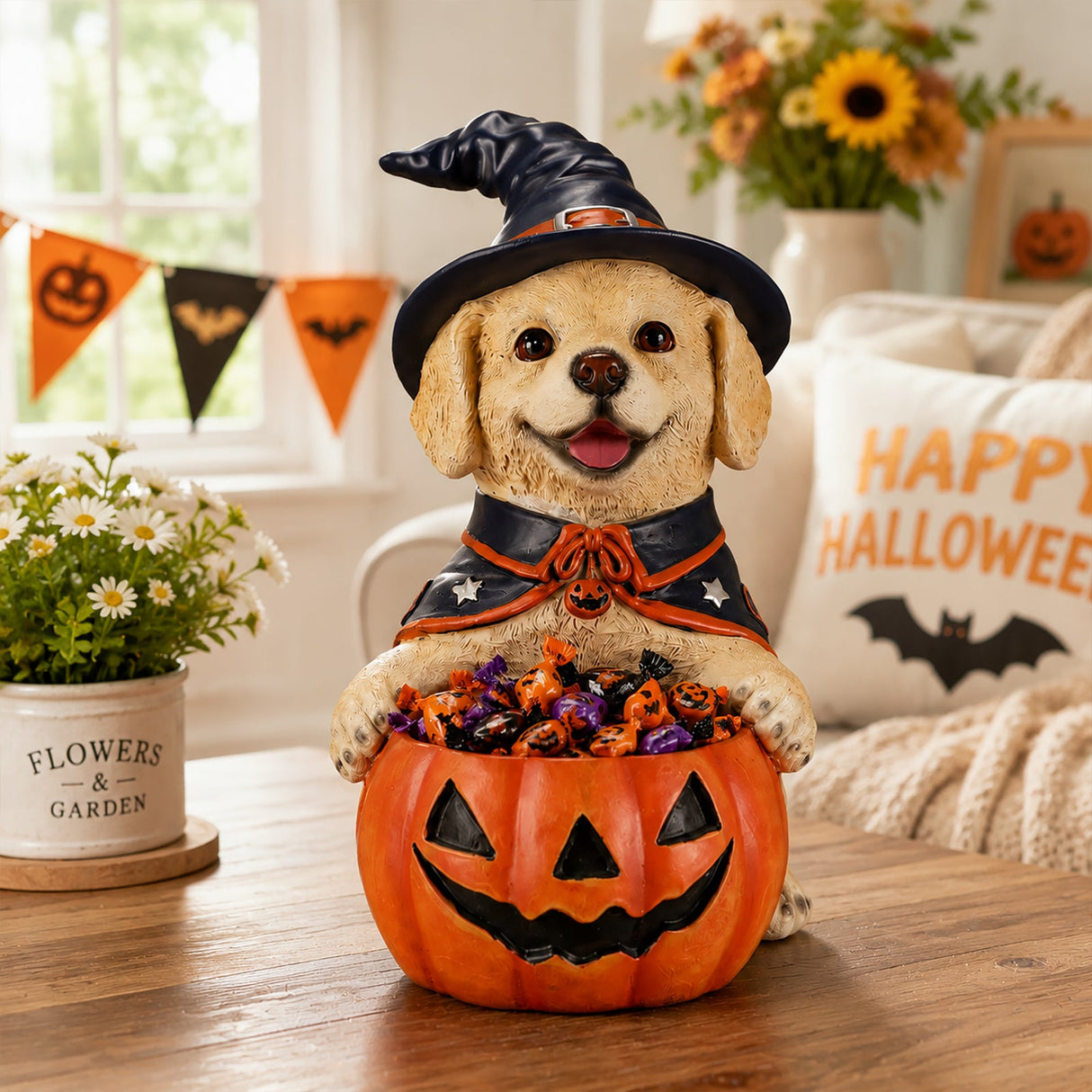 Halloween Labrador Retriever Witch Puppy Figurine