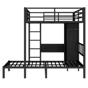 Full XL Over Twin Metal Bunk Bed with Folding Desk and Closet
