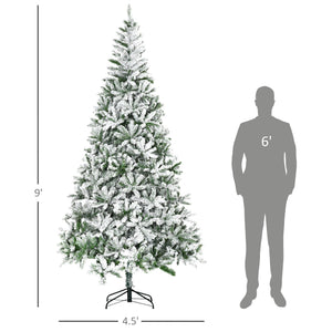 HOMCOM 9' Tall Unlit Snow Flocked Pine Artificial Christmas Tree
