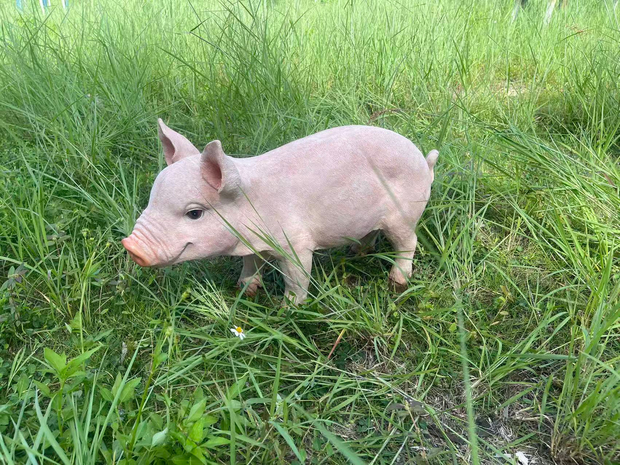 Cheerful Beige Pig Garden Statue