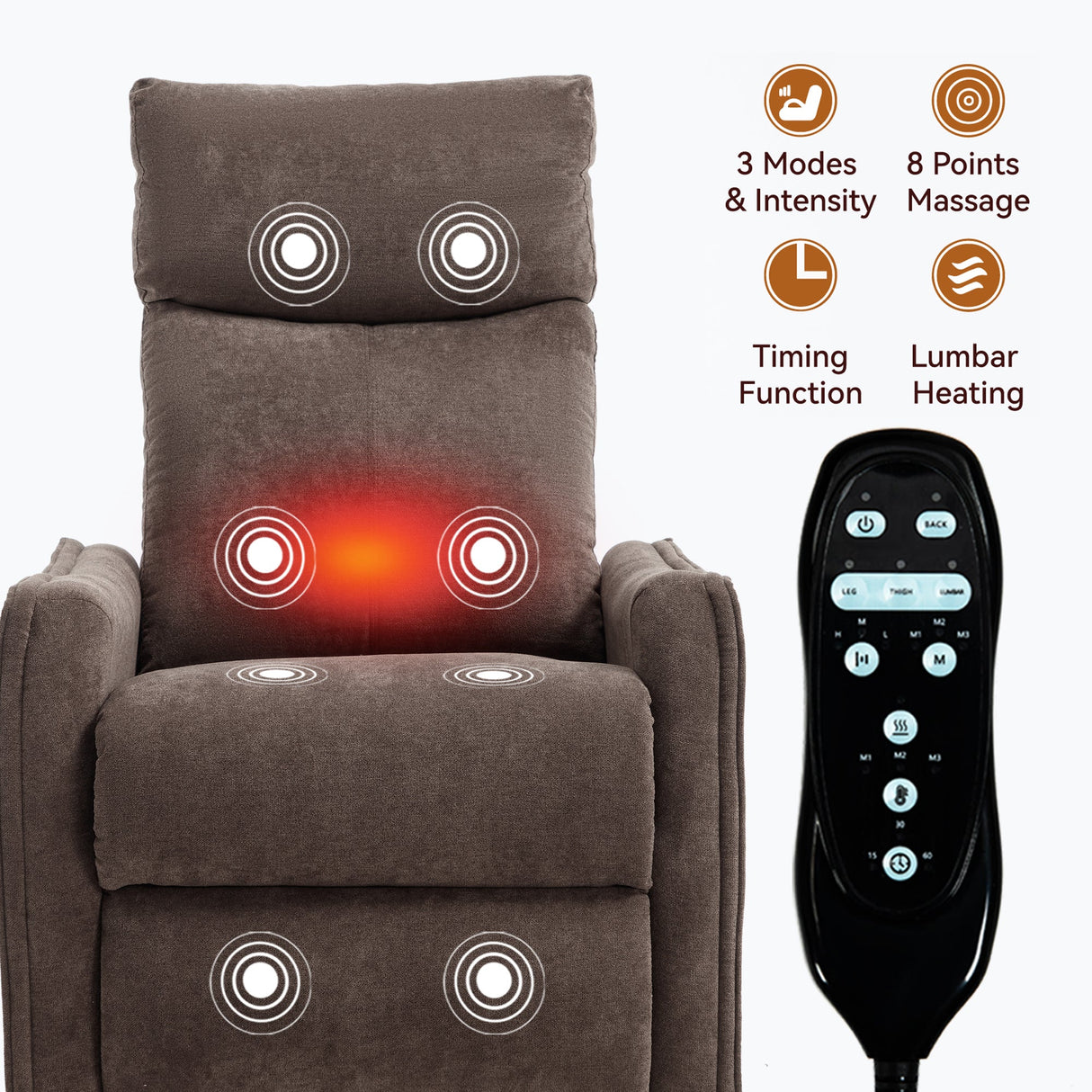 Heat Massage Manual Recliner Chair with Rocker and Swivel in Fabric