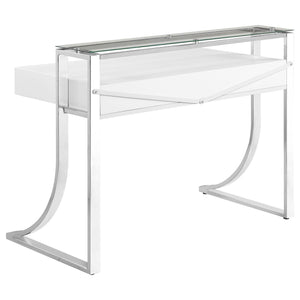 Serrano - 2 Drawer Writing Desk With Polished And Tempered Glass Hutch - Glossy White