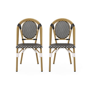Outdoor PE Rattan and Aluminum French Bistro Chair, Set of 2