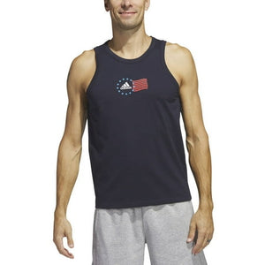 Adidas Men's Sleeveless American Flag Tank Top - Blue