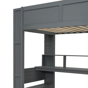 Gaming Loft Bed With Desk, Multi Storage Shelves, LED And Charging Station