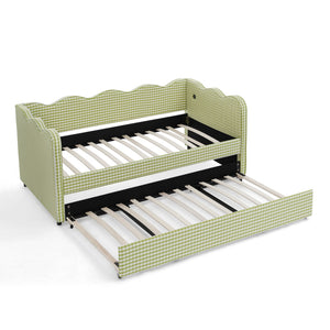 Cozy Gingham Daybed with Trundle Twin Size Sofa Bed