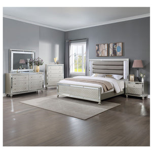 2 Drawer Nightstand With Diamond Patterned Fronts - Silver