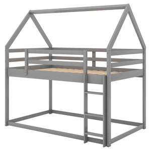 Low Bunk Bed With House Shaped Frame And Ladder