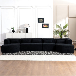 Upholstered Sofa Free Combined Sofa Couch With 2 Chaise Lounge And Five Back Pillows For Living Room