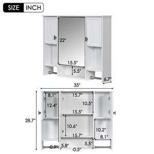 Wall Mounted Bathroom Storage Cabinet with Mirror and Towel Bar - Black, Dark Gray, or White
