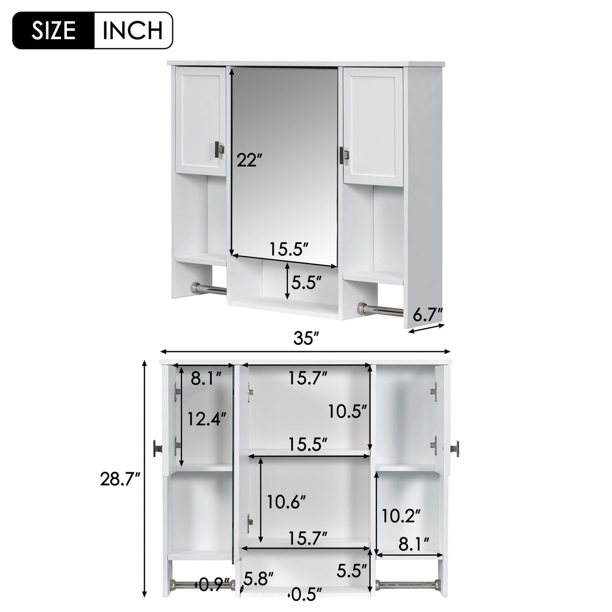 Wall Mounted Bathroom Storage Cabinet With Mirror, Medicine Cabinet With Towel Bar