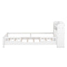 Wood Platform Bed With Built In LED Light, Storage Headboard And Guardrail