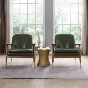 Mid-Century Accent Chair With Cushioned Seat, Brass Tipped Legs