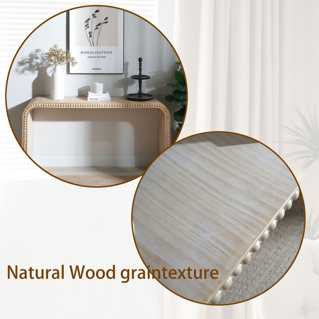 59in Console table with wood beads,curved waterfall-style table