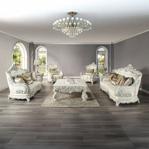 Adara - Chair With 2 Pillows - Pearl White Synthetic Leather & Antique White