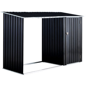 Anthracite Galvanized Steel Firewood Storage Shed with Log Holder - Black
