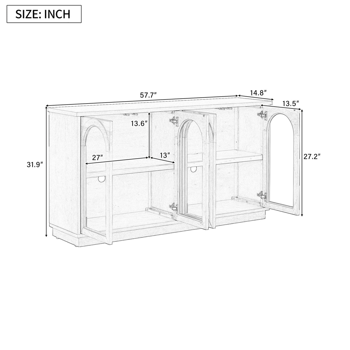 Arched Storage Cabinet with Glass Doors