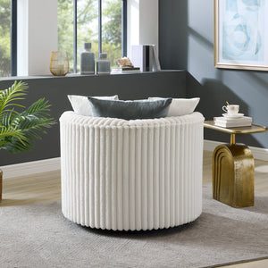 Malna Plush Wide Wale Corduroy Upholstered Barrel Accent Chair with Wheels