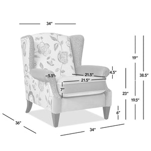 Anya - Boho Chic Wingback Accent Arm Chair - Floral / Leopard / Blue Teal / Yellow Gold