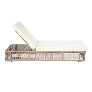 Beige and White Adjustable Sunlounge with Woven Rope Base