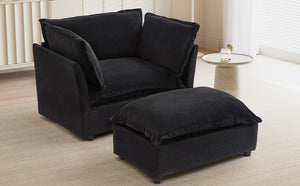 Modern Armchair Sofa 47" Cozy Upholstered Sofa Chair with Movable Ottoman