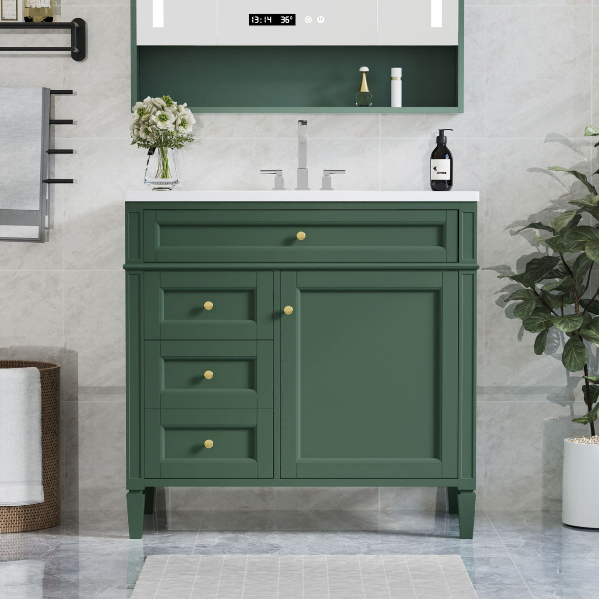 Bathroom Vanity With Top Sink, 2 Drawers and Tip Out Drawer