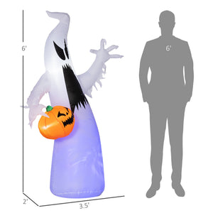 HOMCOM 5.9' Halloween Inflatable Outdoor Decoration Ghost with Pumpkin