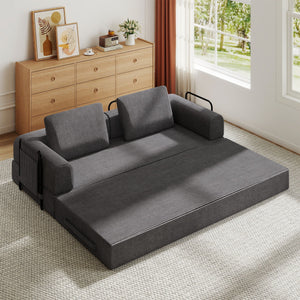 Convertible Sleeper Sofa Bed With Cylindrical Pillow