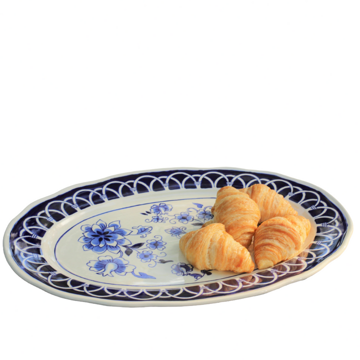 Blue Garden Hand-Painted Stoneware Serving Platter